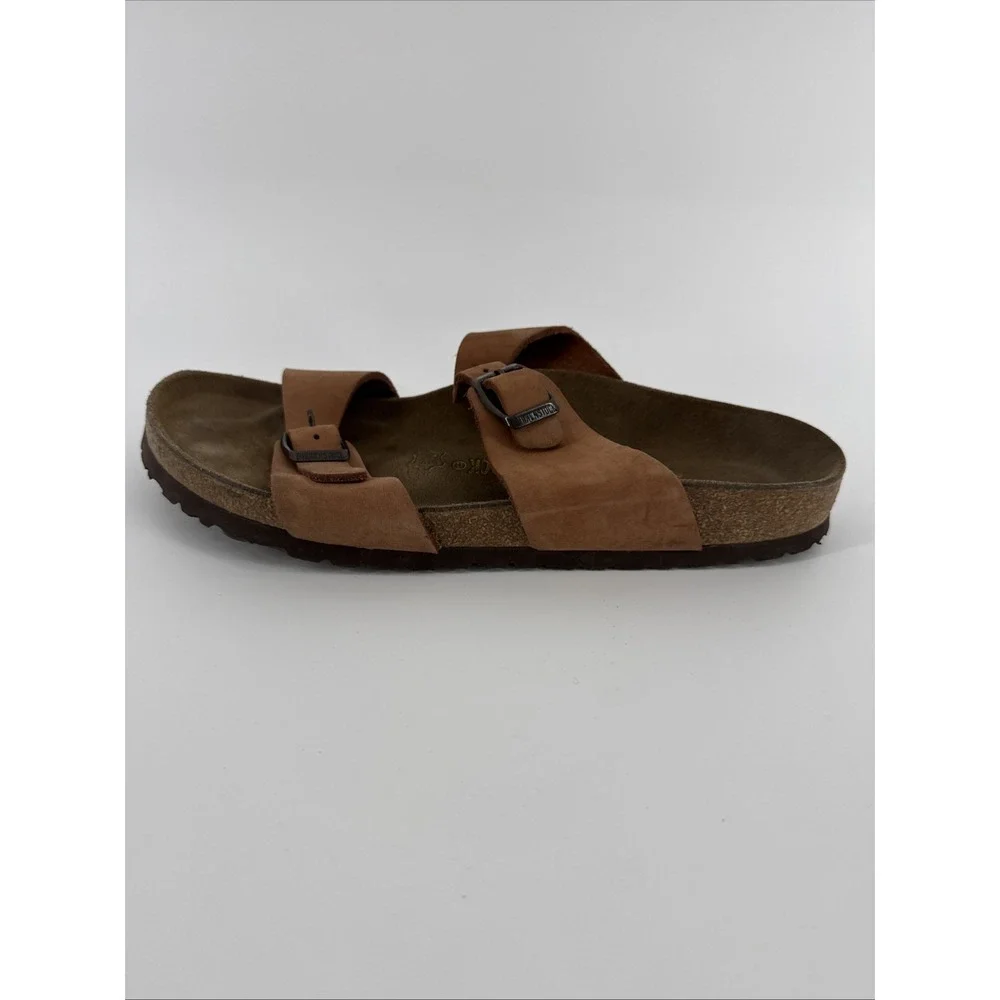 Birkenstock Arizona Sandals Men 42 US 9 Brown Leather 2 Strap Buckle Slides